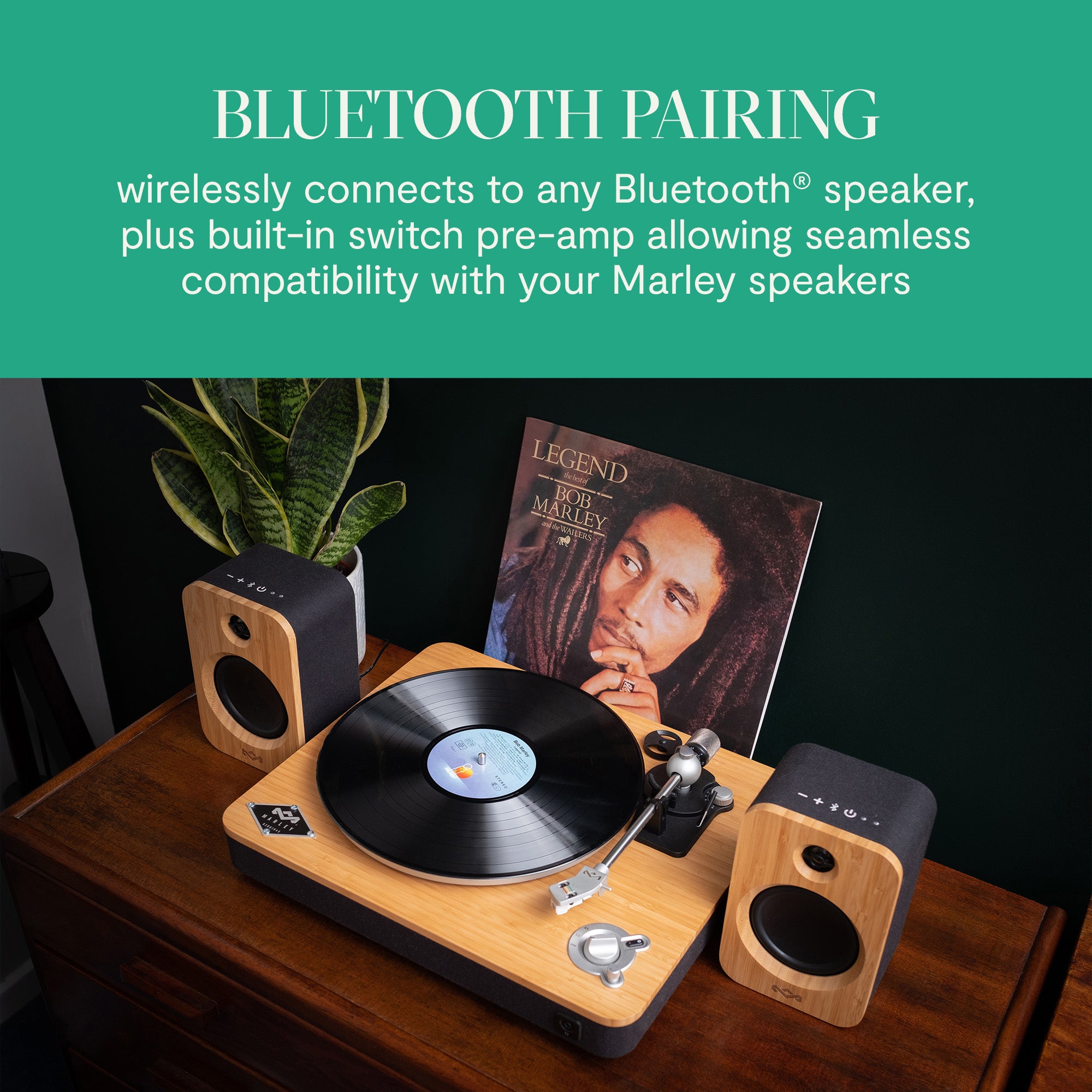 House of Marley Platine Bluetooth Stir It Up Wireless – Tourne-Disque  Écoresponsable en Bambou, Tissu Rewind Recyclé, Son Supérieur – Édition  Bamboo